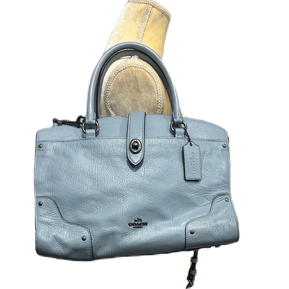 Excellent Coach 37779 Mercer24” Leather Satchel Crossbody Blue Retail not Outlet - Picture 3 of 11